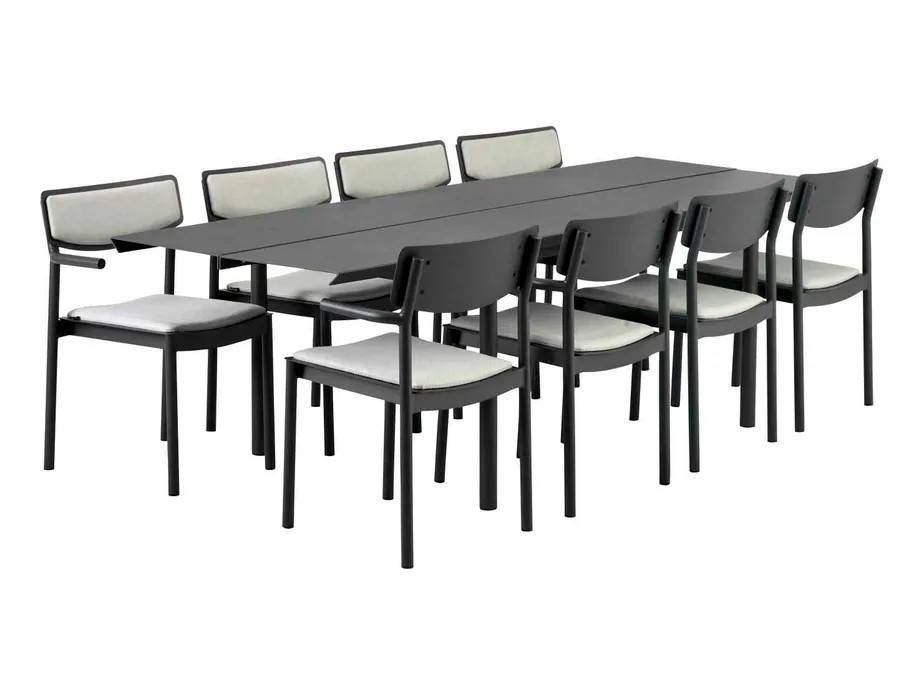 Brafab B45 spisegruppe Sort/grå 8 lænestole & bord 250x92 cm