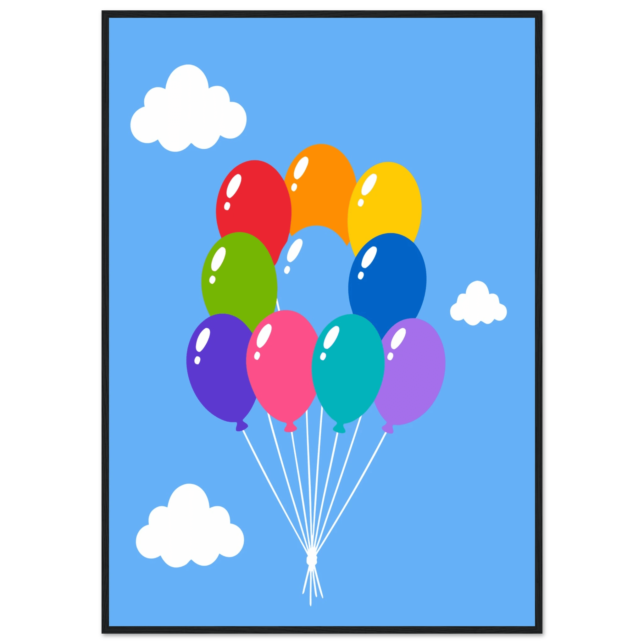 Färgglada ballonger poster-70x100 cm / 28x40″ / Med ram / Svart
