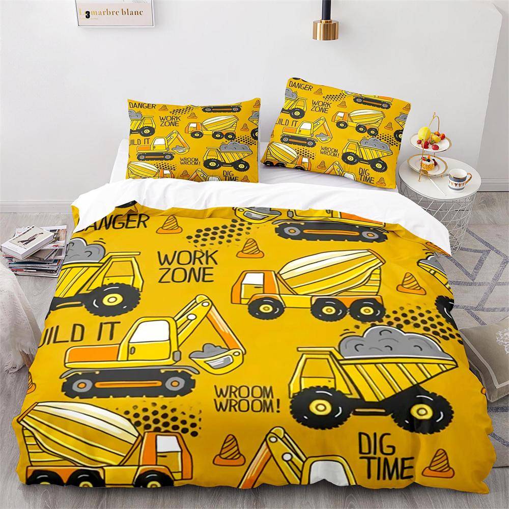Cartoon Engineering Vehicle Childrens Duvet Cover Set Tractor Truck Quilt Cover Modern Bed Set For Kid Boy Polyester Bedding Set EU single(135x200cm)