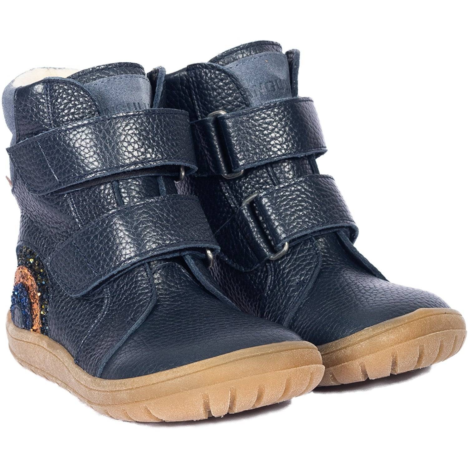 Angulus Navy/Blue Fog/Glitter Tex-Støvle Med Funklende Glitterregnbue Str. 29