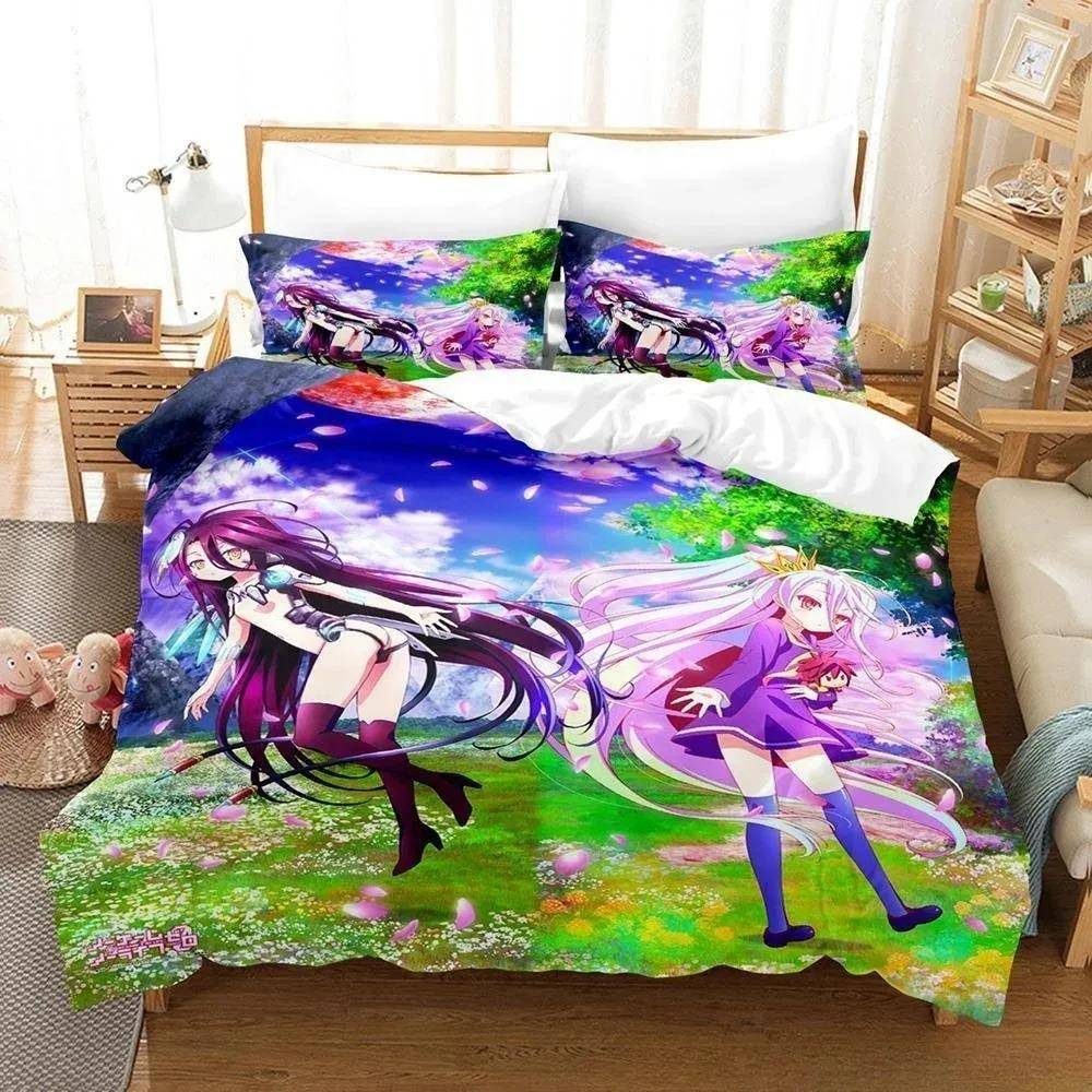 Ny 3D-print Kawaii Girls Sängkläder No Game No Life Sängkläder Kollektion Tecknad Anime Tre-delat Set Vuxen Barn Sovrum Påslakan Kollektioner 70x133cm 2pcs