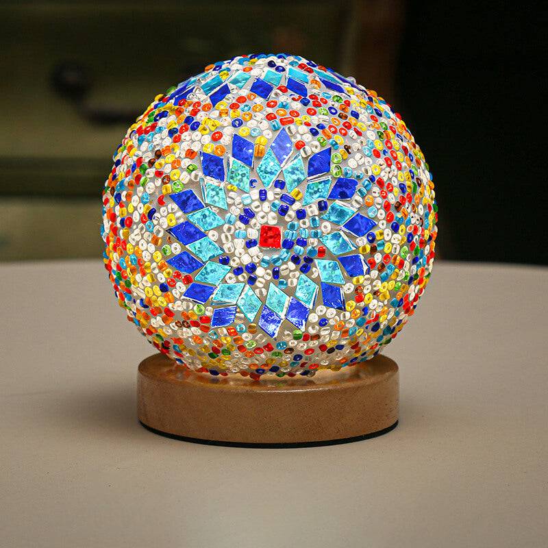 BohoCharm - Modern USB Bordlampa med Trä och Glas - A