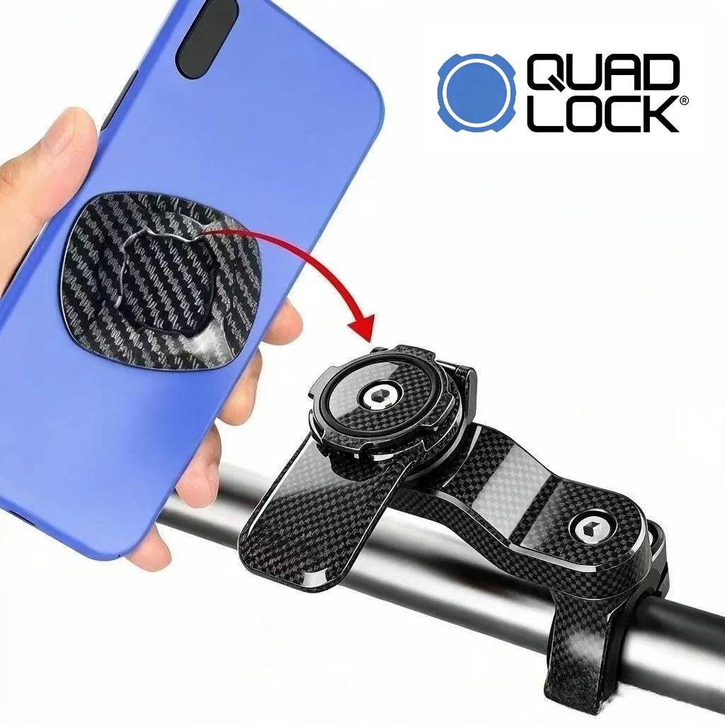 QUAD LOCK Carbon Fiber Universal Smartphone Mount with Vibration Shock Absorber for Motorcycle Bicycle Handlebar Compatible