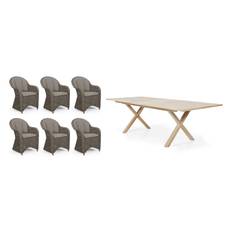 Brafab Paulina & Brutus matgrupp Rustik med beige dyna 6 karmstolar & bord 200-265x100 cm