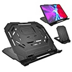 MoKo Drawing Tablet Stand, Laptop Lifter Stand Foldable Desk Stand for Tablet 10 Angles Adjustable with a Built-in Cell Phone Stand, Fits MacBook Pro 14"/16", iPad Pro 12.9 2022, iPad Mini 6, Black