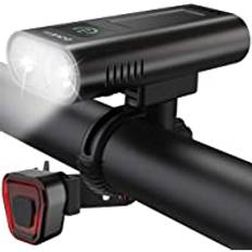 DOVEYI USB uppladdningsbara LED-cykellampor fram och bak, kraft 6400 mAh, superljus 2400 lumen cykelljus vattentät IPX5, cykellampor för väg- och mountainbikes
