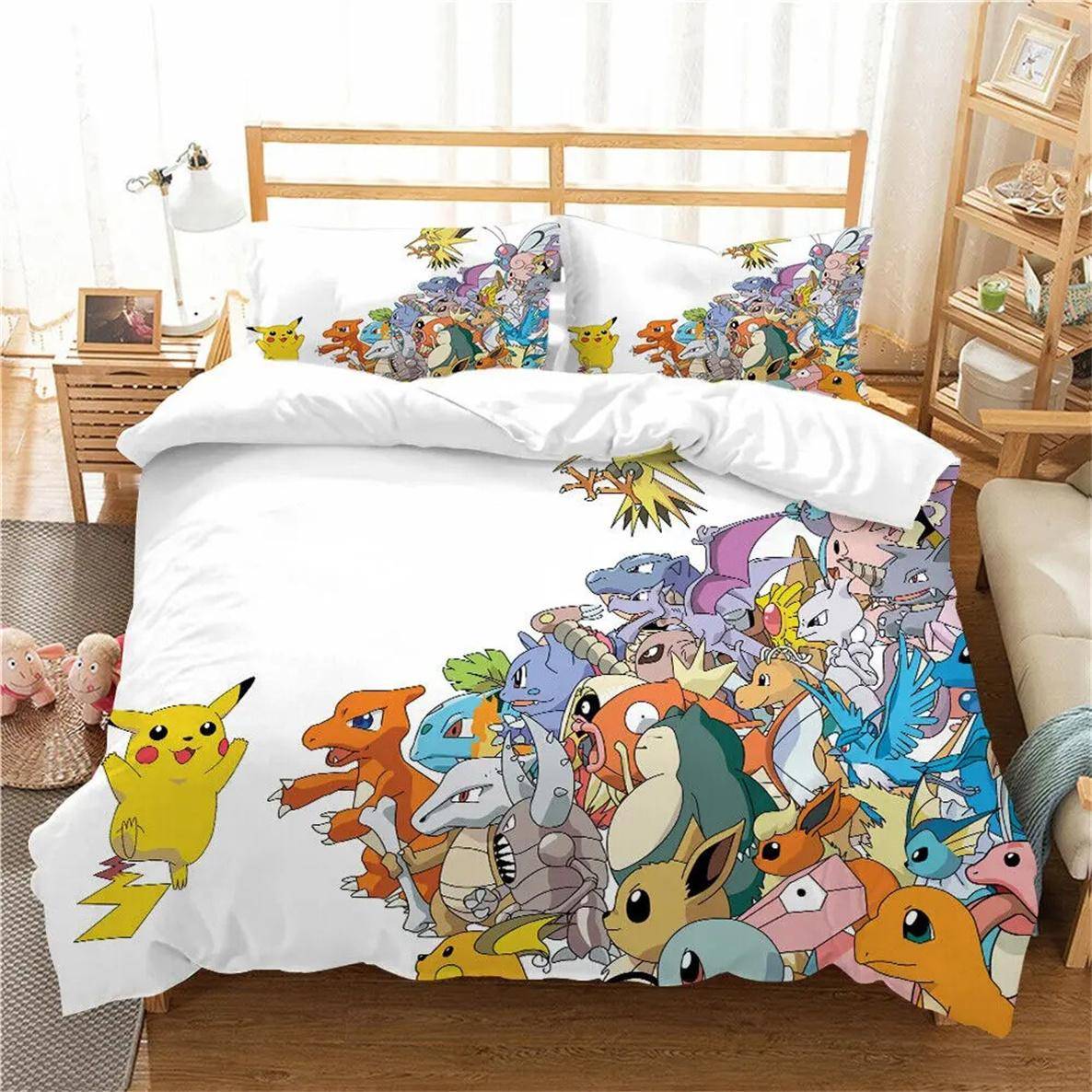Pokemon 3D Pikachu Påslakan Anime Tryckta Sängkläder För Barn Pojkar Flickor Vuxna Barns Sängkläder Samling Semesterpresent 140x200cm-2pcs