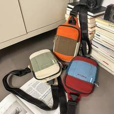 Färgblocksväska i nylon med axel-/crossbody och flera fickor, unisex, casual utomhusbröstväska - ris vitt