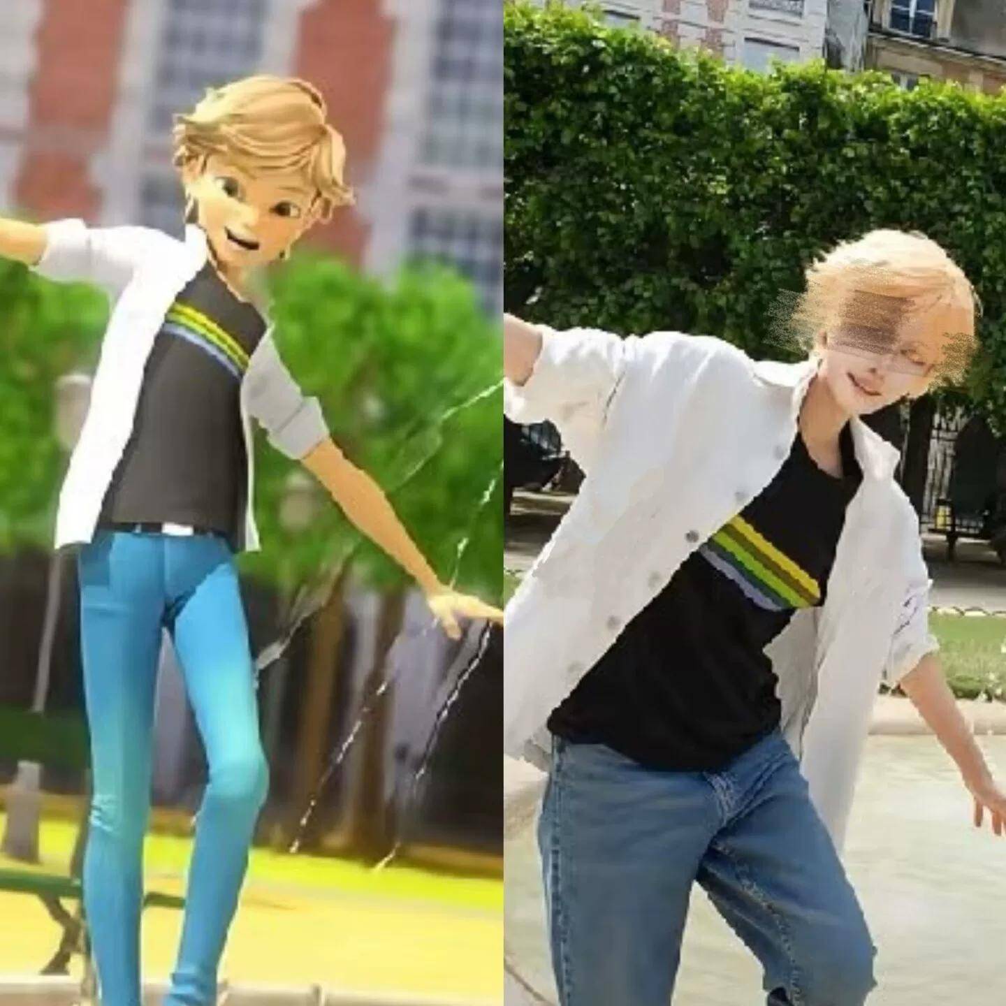 Miraculous Ladybug Adrien Full Cosplay-set, Skjorta + Bomulls-T-shirt + Jeans Byxor Vardagsoutfit cm gray