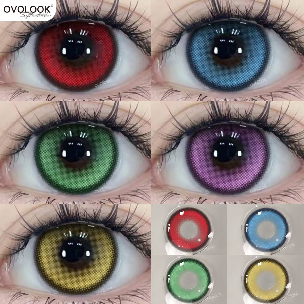OVOLOOK-2pcs/pair Cyber Series Halloween Colored Contact Lenses for Makeup Eyes Big Pupils Red Contact Lenses Brown Lens Myopia