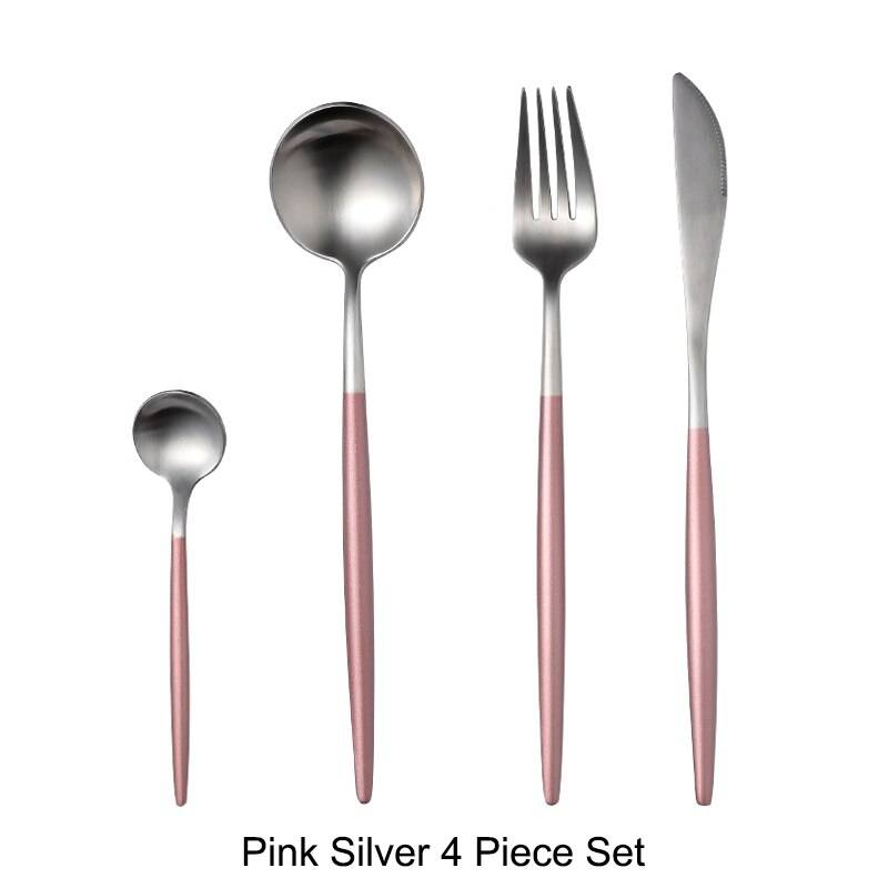304 bestickset i rostfritt stål i guld, middagsgaffel, knivsked, ätpinnar, servisset, bestick, bestick - Rosa silver-