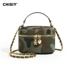 Handgjord Kamouflage Militärgrön Bucket Bag, Kedjeaxelrem Crossbody-väska, Edgy Girl's Handväska, Dragkedja Multipurpose Axelväska, Lämplig för Gudinn - Armé Grön