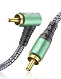 RAWAUX 90 graders vinklad RCA-ljudkabel – 2 m RCA stereo ljudkabel, högervinklad subwooferkabel för förstärkare, högtalare, soundbar, hemmabio och HiFi-system