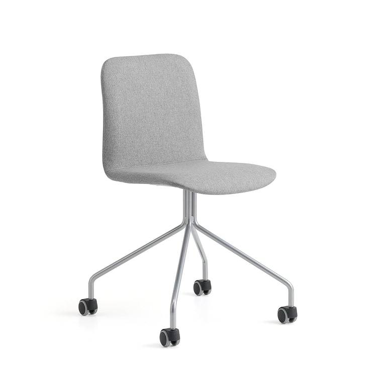 Stol LABELL, spindelben med hjul, silver/ljusgrå