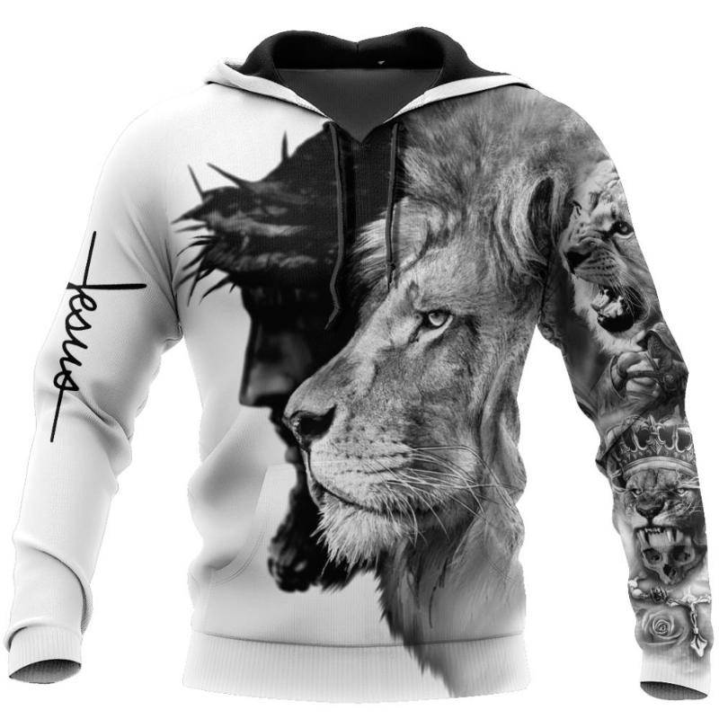 Spring and Autumn Tiger Lion Tattoo 3D Printed Men's Hoodie Unisex Harajuku Fun Hip Hop Sweatshirt Street Essential Oversized cm