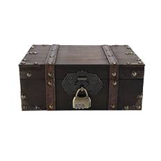 OZCHIN Trä skattkista låda vintage dekorativ förvaringslåda med lås för heminredning fantastiska gåvor för kvinnor män – 23,5 L x 16 B x 9,5 H cm