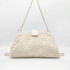 Kvinnors ihåliga blommor spets kort kedja clutchväska - Beige (Små)