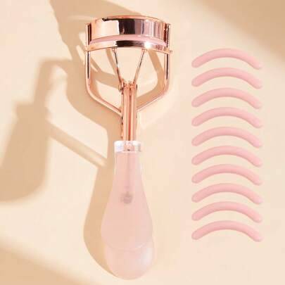 11 st/set, 1 st roséguldtonad transparent rosa handtag ögonfransböjare + 10 st refillpads, skönhetsverktyg för professionellt och hemmabruk, ögonfrans - Babyrosa