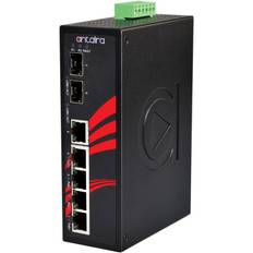 5 ports Industriel 10/100/1000Mbit switch + 2 x Gbit SFP slot, PoE+ (30W), DIN-beslag, -10 - +70°C, 12 - 36VDC