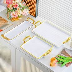 1 st. rektangulärt tallriksset i plast, frukostbricka, snackstallrik, friterad mattallrik, pommes frites-tallrik, sushitallrik, desserttallrik, lämpli - Vitt (L,M,S)