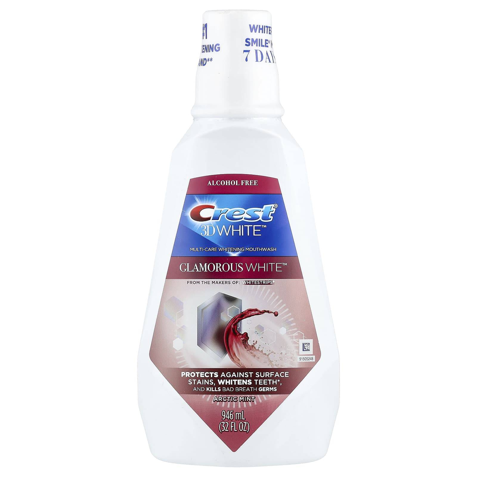 Crest, 3D White™, Multi-Care Whitening Mouthwash, Glamorous White™, Alcohol-Free, Arctic Mint, 32 fl oz (946 ml)