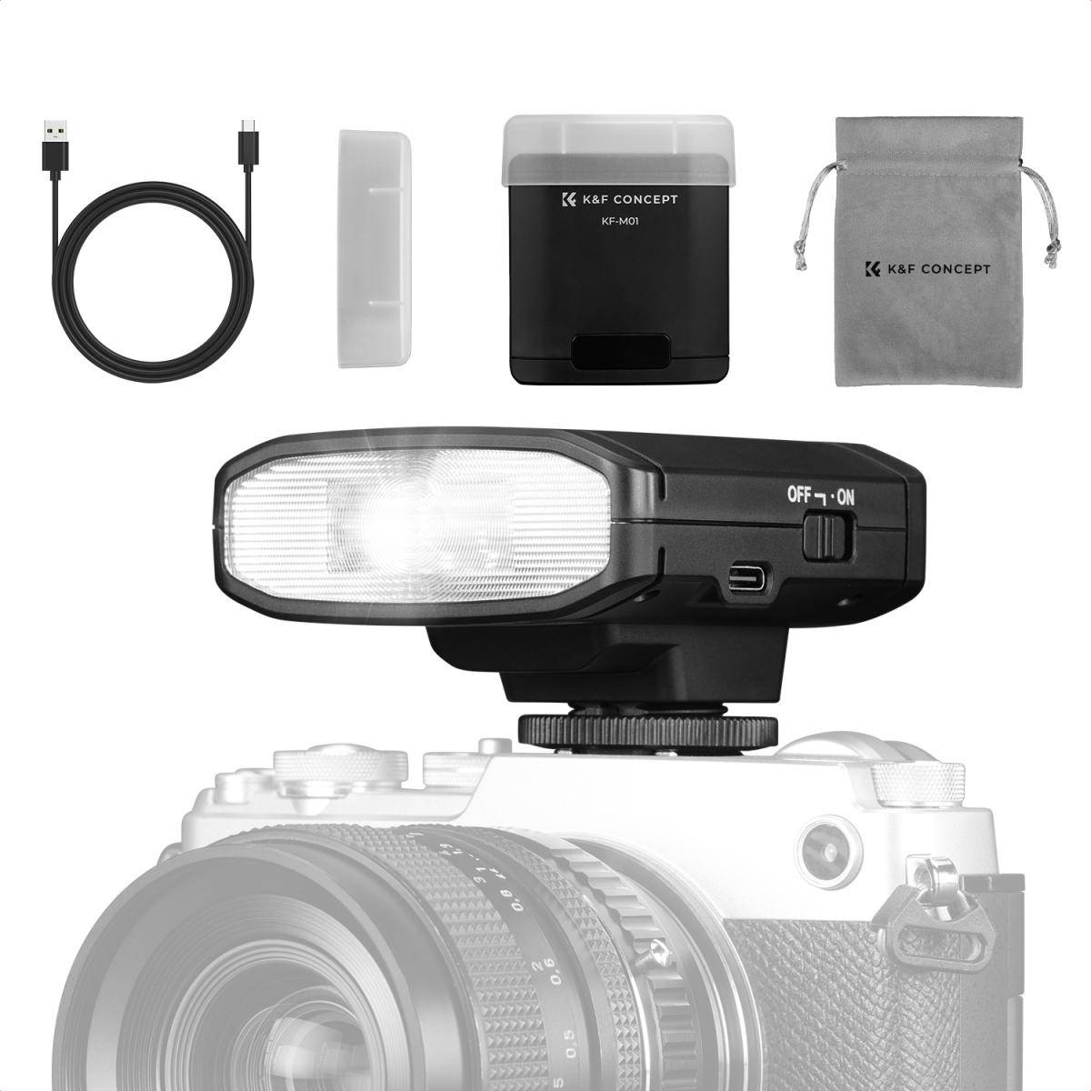 KENTFAITH K&F CONCEPT Mini On-Camera Flash GN12, 5600K, 2000mAh Built-in Battery, Compatible with Canon, Fuji, Sony, Nikon, Panasonic, Olympus, Pentax & Other DSLR/Mirrorless Cameras with Standard Hot Shoe.