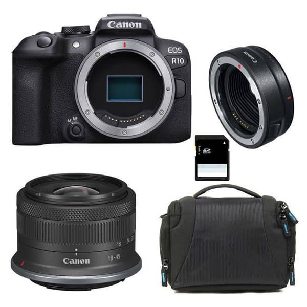 CANON EOS R10 + RF-S 18-45mm f/4.5-6.3 IS STM + Taske + 8 GB SD-kort + EF-EOS R adapter
