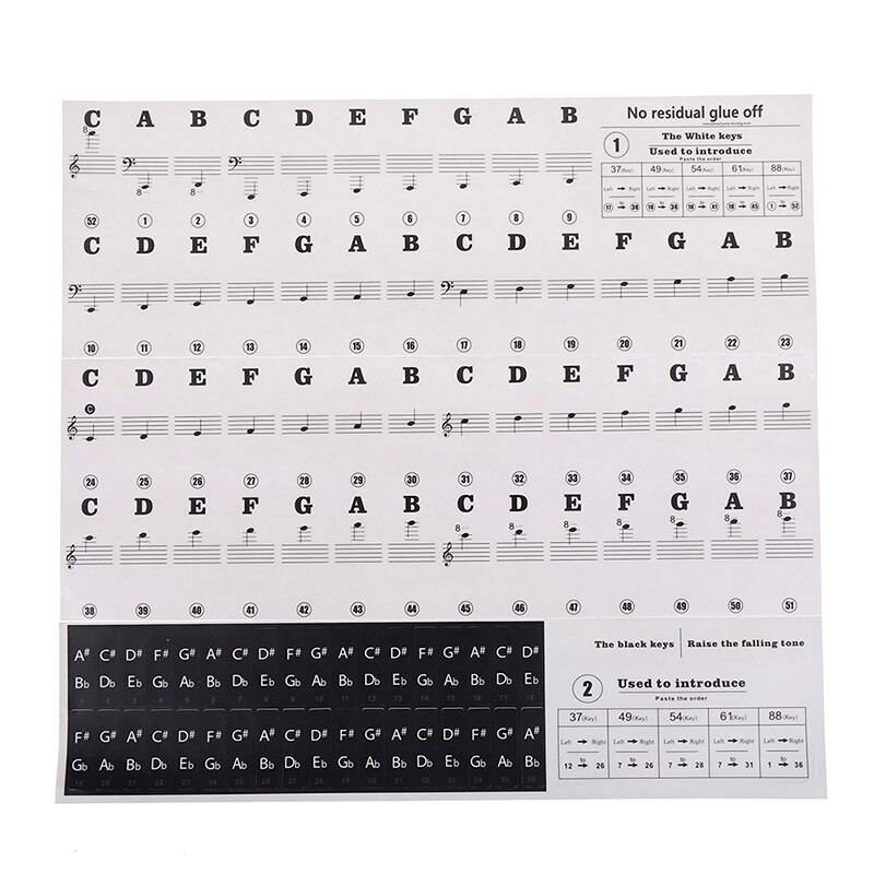 Elektroniskt pianotangentbord ljudnamn klistermärken nyckel klistermärke piano stav musik dekal etikett not klistermärke 49 54 61 88 tangenter - Svart