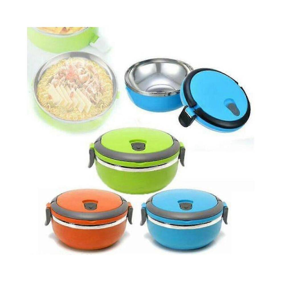 (Single layer green) Hot Food Flask Stainless Steel Lunch Box Thermos Vacuum Insulated Trave Portable Tw
