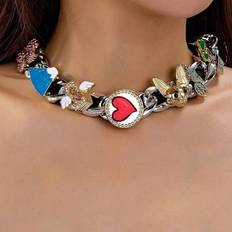 1 st. Unikt designat överdrivet halsband med tjock kedja och fuskpärla, chokerhalsband - Silver