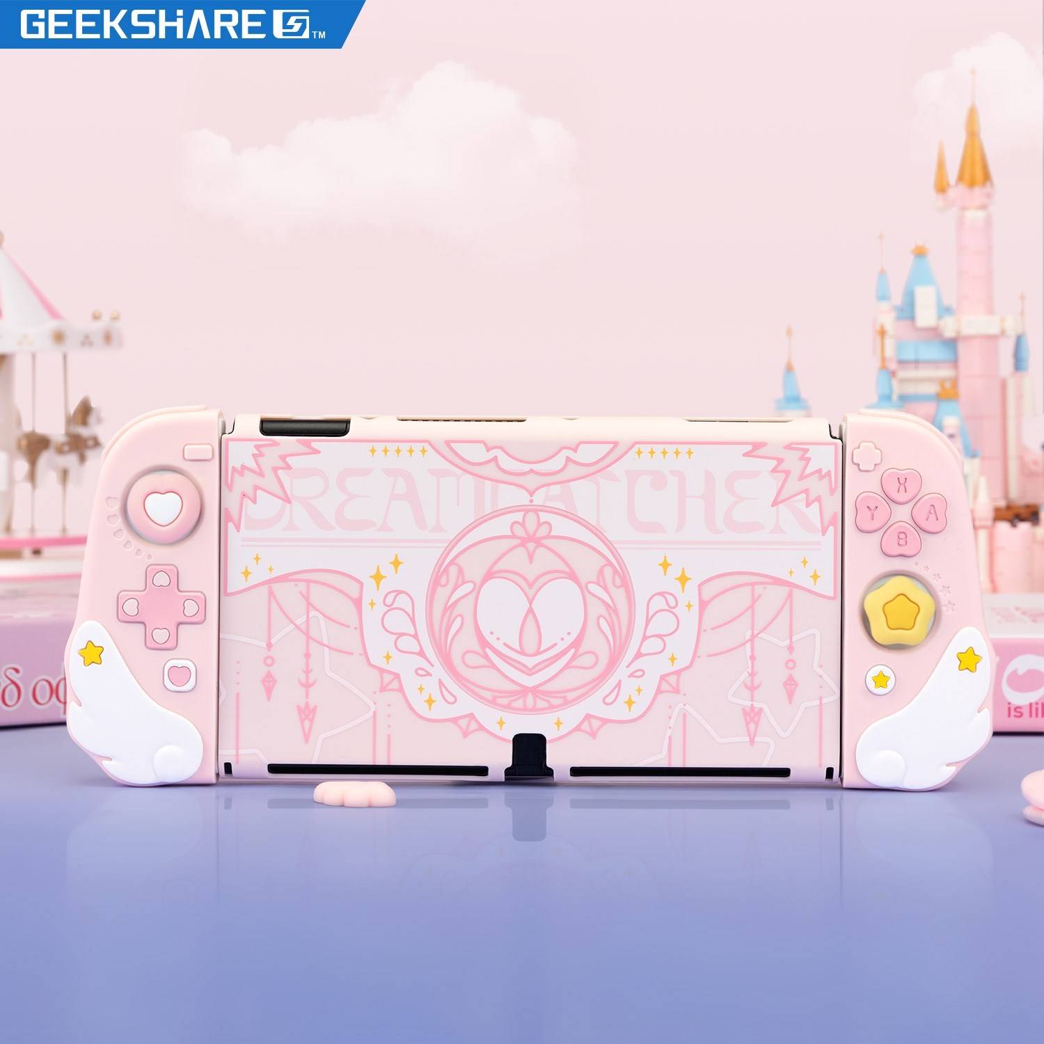 GeekShare Protective Case for Switch OLED Game Accessories Pink Star 3D Silicone Switch 2017 Shell