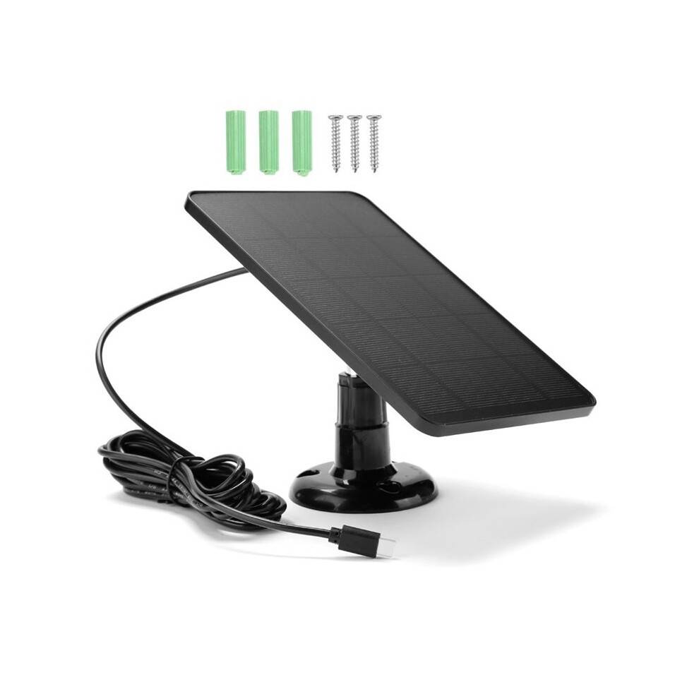 3W 6V Solpanel, IP66 Vattentät Solladdare, Typ-C-Port för Utomhusövervakningskamera, Lågenergienheter Svart