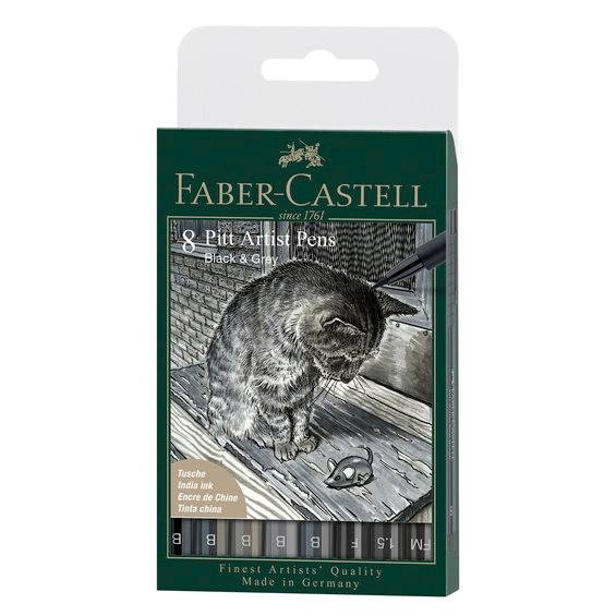 PITT artist pen set 8-pack – Black & grey