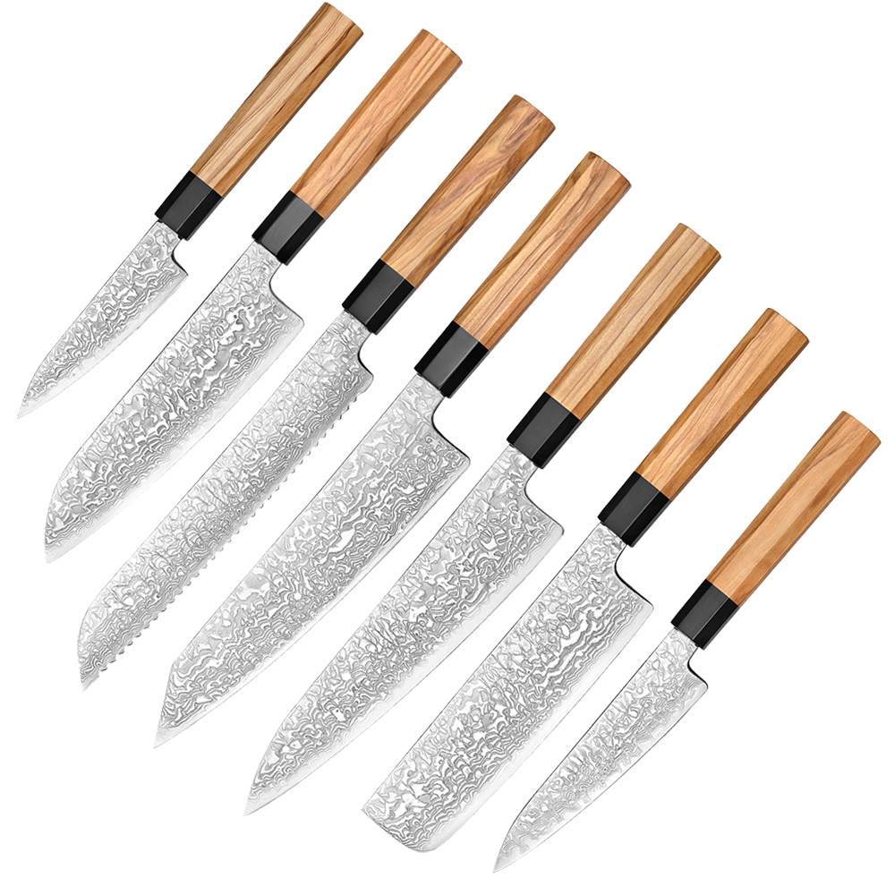 Japansk knivsæt | Paring Petty Nakiri Santoku Bunka Gyuto Brødkniv | Yuki-onna.