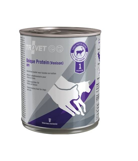 TROVET Unique Protein Venison UPV våtfoder för hundar och katter med viltkött 12x800 g