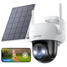 Codnida Övervakningskamera utomhusbatteri sol, 360° kameraövervakning utomhus, trådlös WLAN-kamera utomhus med akustiskt och optiskt larm PTZ 2K-färg mörkerseende PIR-rörelsedetektering, Q02