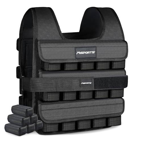 MSPORTS viktväst premium justerbar från 5 kg - 30 kg vikt för träning, styrketräning (25 kg, svart)