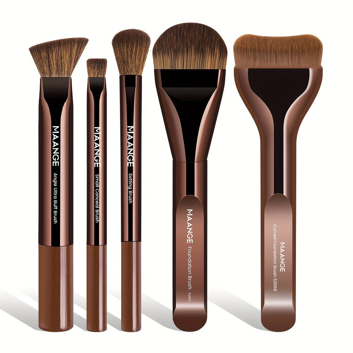TEMU Set Of 5 Aluminum Tube Makeup Brushes, Foundation Brush, Detail Brush, Soft Bristles, Geisha Makeup Brushes, Travel Makeup Brushes, Basic Makeup Brush Set, Gift For Women