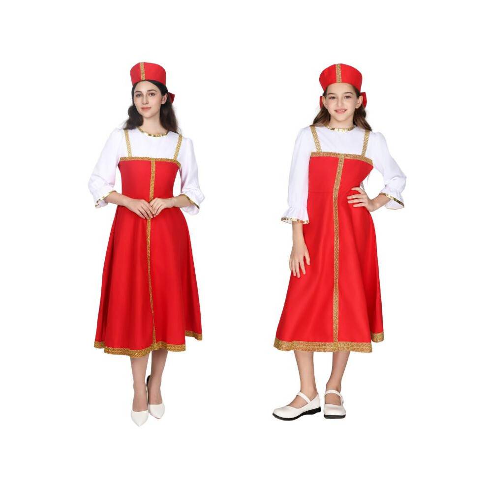(Little girl russia, S) Russian Folk Costume Adult Halloween Kids Role Play Ukrainian Performance Dress