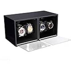 4+0 Klockor Automatisk Watch Winder Tyst Motorer Handgjord träförvaringsväska Pianofärg Svart Glans Antimagnetisk-30×16×15.5CM