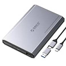 ORICO Aluminium hårddiskhölje 2,5 tum USB-C 3,2 6 Gbps externt SSD-hölje för 2,5-tums SATA HDD SSD max 6 TB med USB C/A 2-i-1-kabel, stöder UASP (DD25C3)