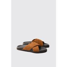 Mens Tan Faux Leather Woven Mix Sandal