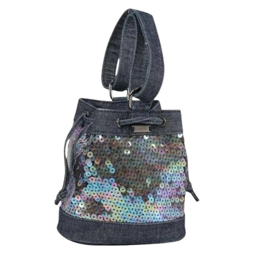 Chanel Vintage Pre-owned Vintage Nylon Bucket Bag - Vintage - Dame - Blå - ONE SIZE - Nylon