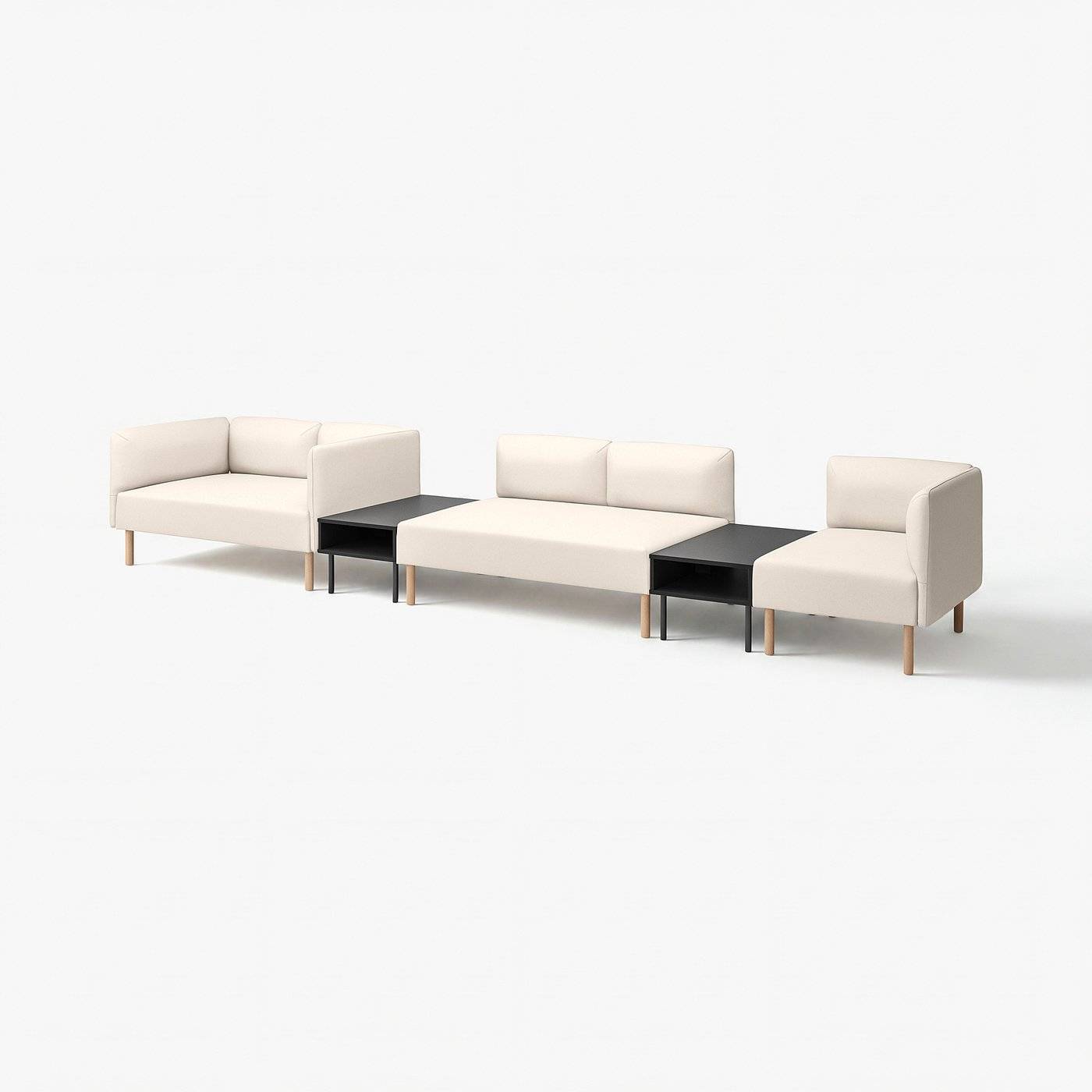 LILLEHEM 5-sitsig modulsoffa med sidobord, Vissle/beige trä