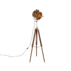 Smart Tripod gulvlampe bronze med træ Studio Spot inkl. WiFi A60 - Radient