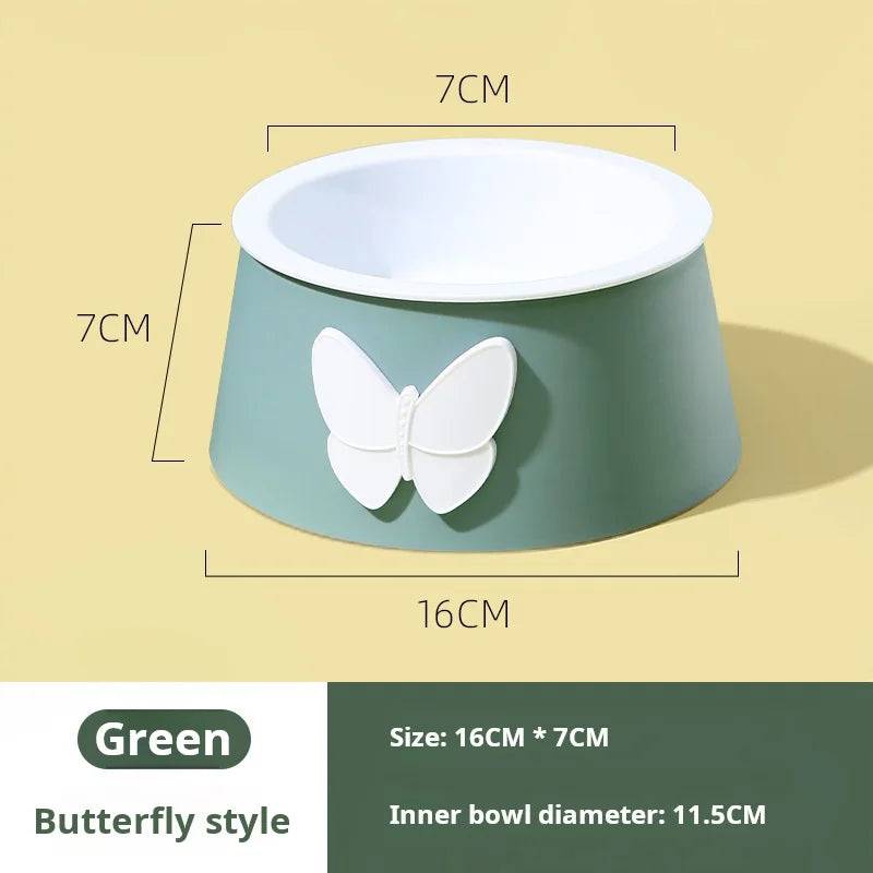 Ceramic Pet Bowl with Neck Protection - Butterfly Design Food-Grade Bowl - green / Ceramic cat bowl (Ceramic cat bowl)