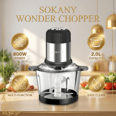 3L elektrisk köttkvarn i rostfritt stål, med 4 vassa blad, kan mala kött, grönsaker, frukt och nötter. SOKANY - Silver