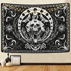 Yugarlibi Skelett gobeläng, skalle svart vägghängande orm mal väggbonad estetik väggkonst dekor hippie gobeläng för sovrum vardagsrum, 150 x 130 cm