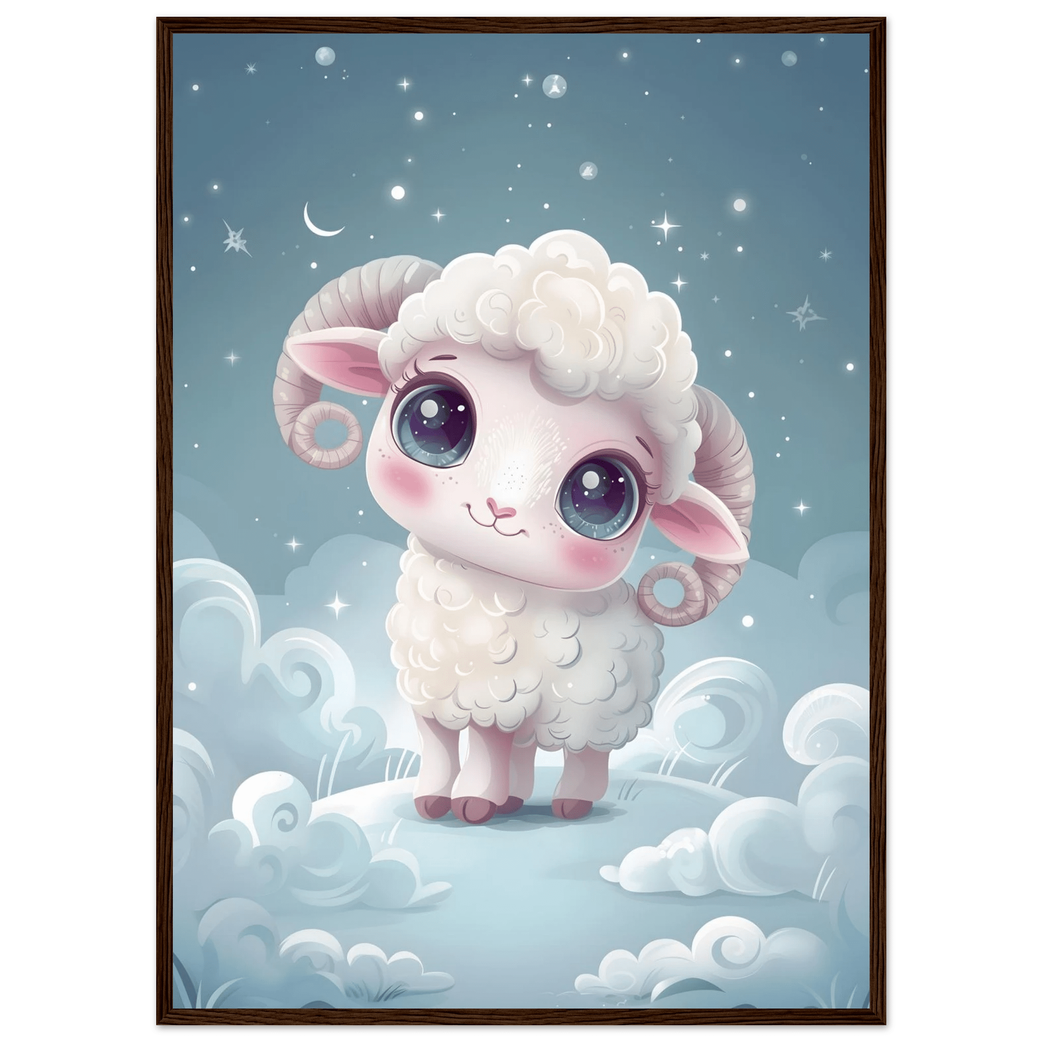 Fårposter-50x70 cm / 20x28″ / Med ram / Mörkt trä