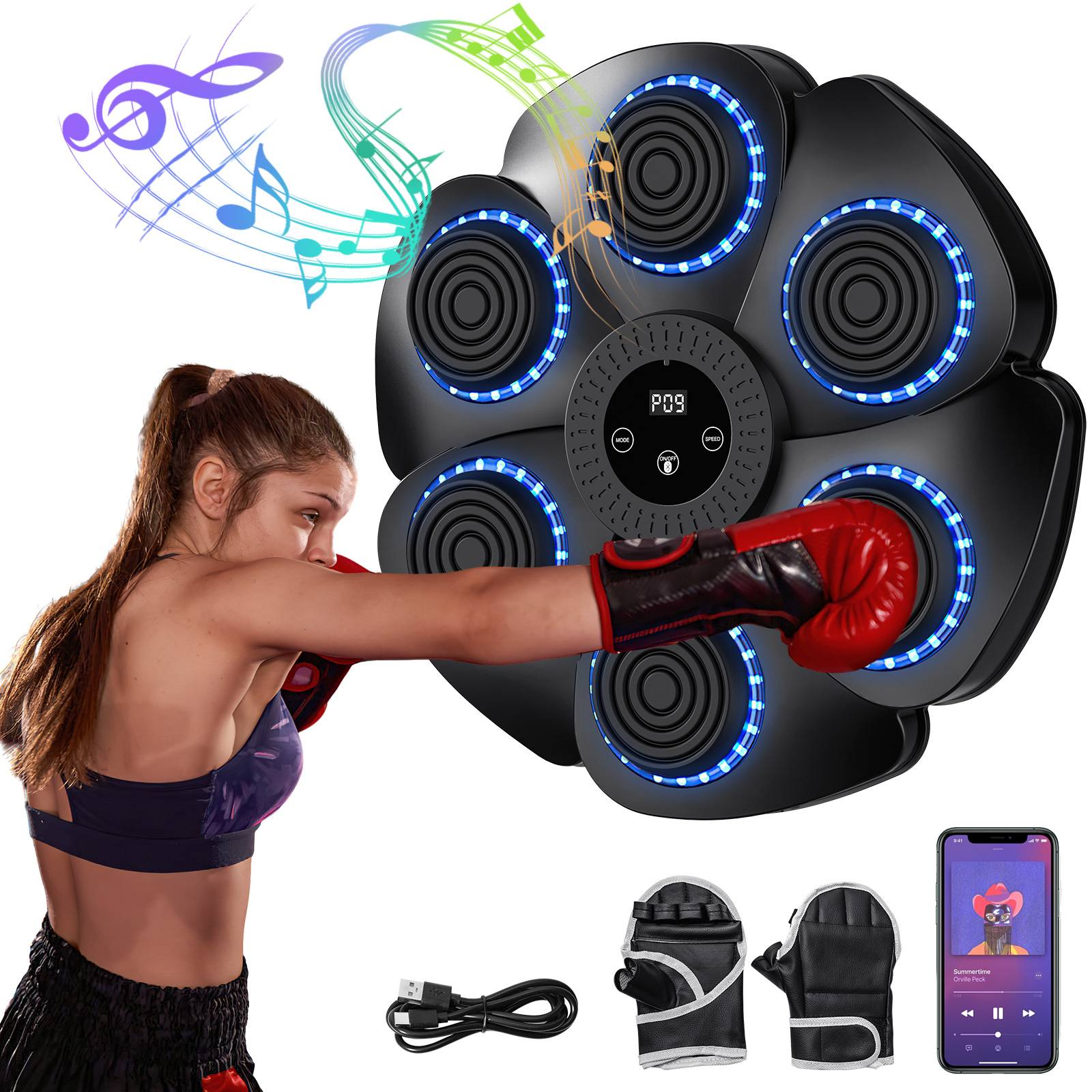 Intelligent musical boxing training machine Fitness trainer,Six target boxing machine electronic wall target, hanging sand bag